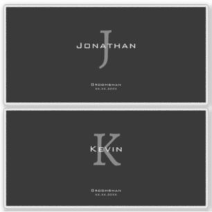 Sticker Monogramme Initiale + Nom Masculin Noir et Blanc