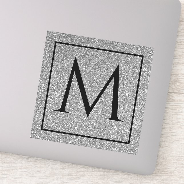 Sticker Monogramme Initiales Gris argenté Parties scintill (Détail)