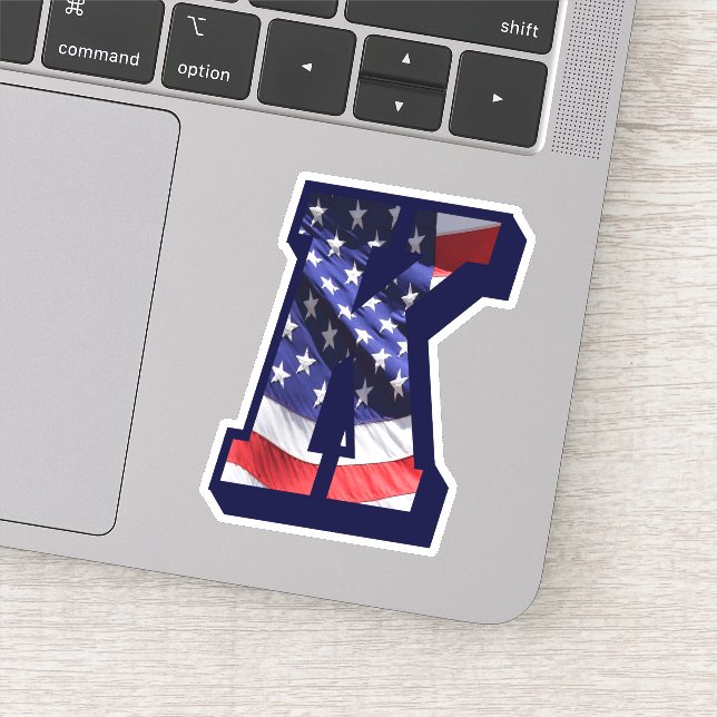 Sticker Monogramme K American Flag LETTRE K INITIAL USA (Détail)