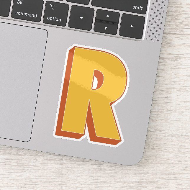 Sticker Monogramme Lettre R, Police Initiale Gras 3D  (Détail)