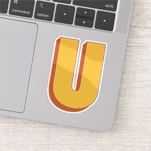 Sticker Monogramme lettre U, police initiale gras 3D