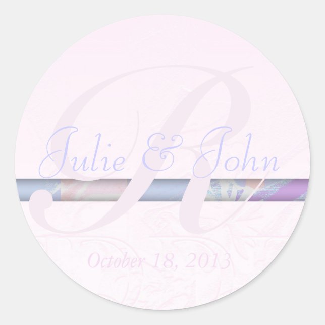 Sticker Monogramme mariage en soie rose Fleurs Dam (Devant)