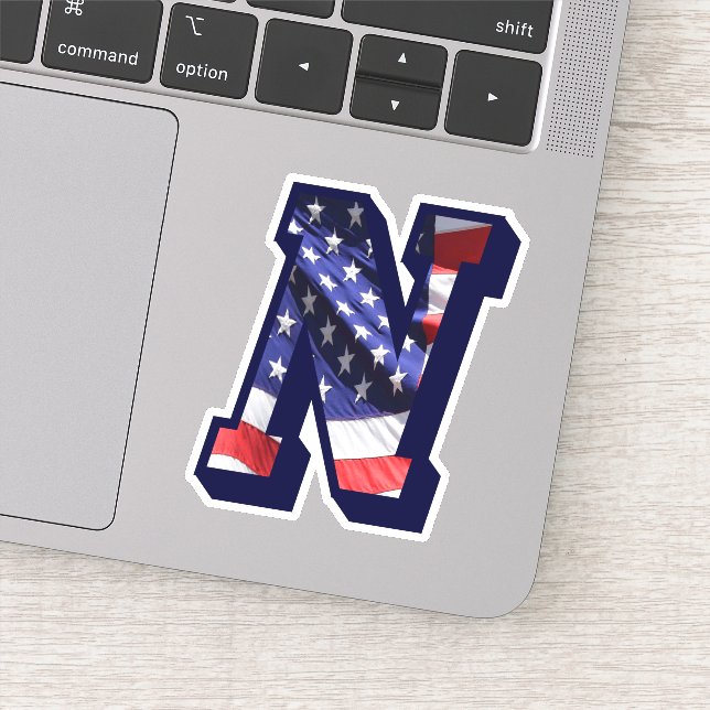 Sticker Monogramme N American Flag LETTRE N INITIALE USA (Détail)
