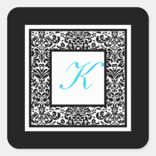 Sticker Monogramme noir, blanc et bleu Damas