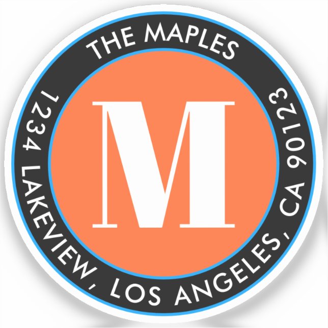 Sticker Monogramme noir orange bleu clair transparent (Recto)