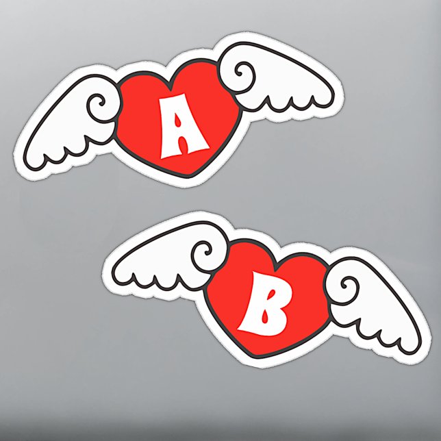 Sticker Monogramme Nom personnalisé Cool Flying Hearts wit (Créateur téléchargé)