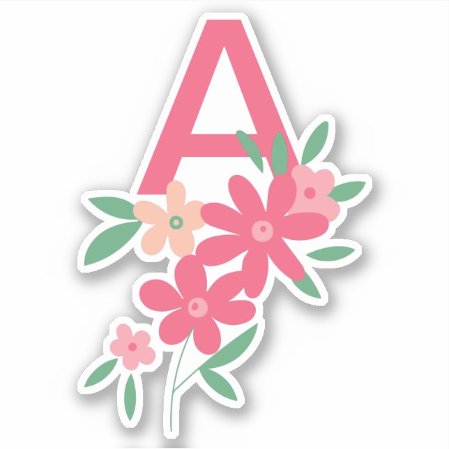 Sticker Monogramme rose Turquoise Dainty Fleurs illustrées (Devant)