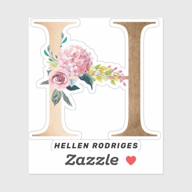 Sticker monogrammes floraux d'or lettrage (Feuille)
