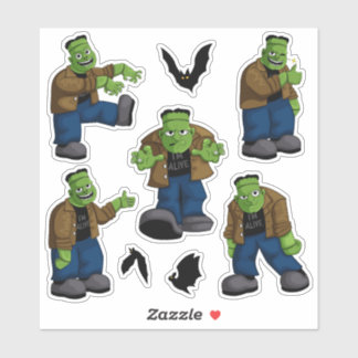 Sticker Monstre de Frankenstein vert drôle, dessin animé e
