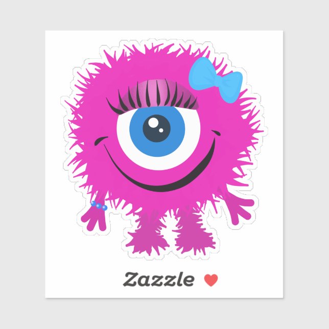 Sticker Monstre rose flou mignon rose 4 x 4 (Feuille)