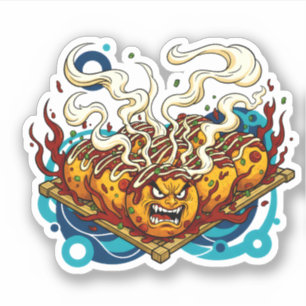 Sticker Monstre Takoyaki Enragé Art de rue culinaire japon