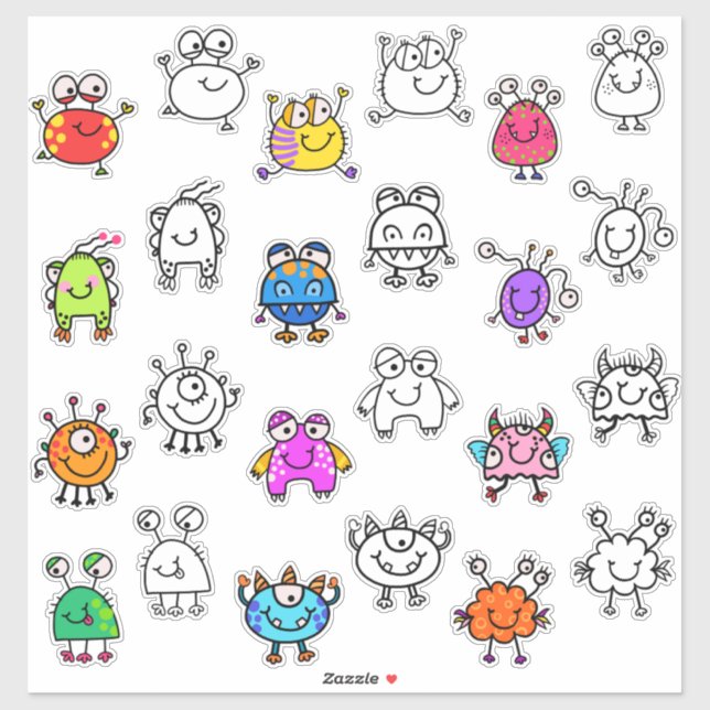 Sticker Monstres mignons et jumeaux Outline (Feuille)