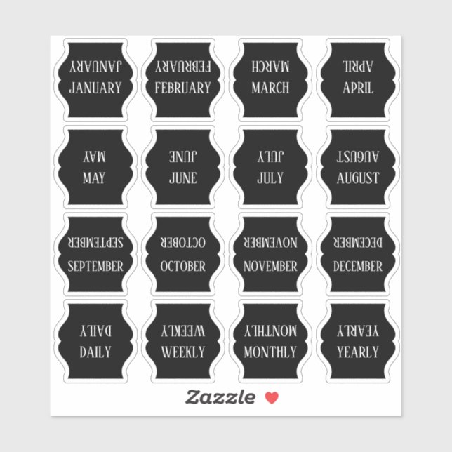 Sticker Monthly Index Tab Black Bujo Planner Foldable (Feuille)