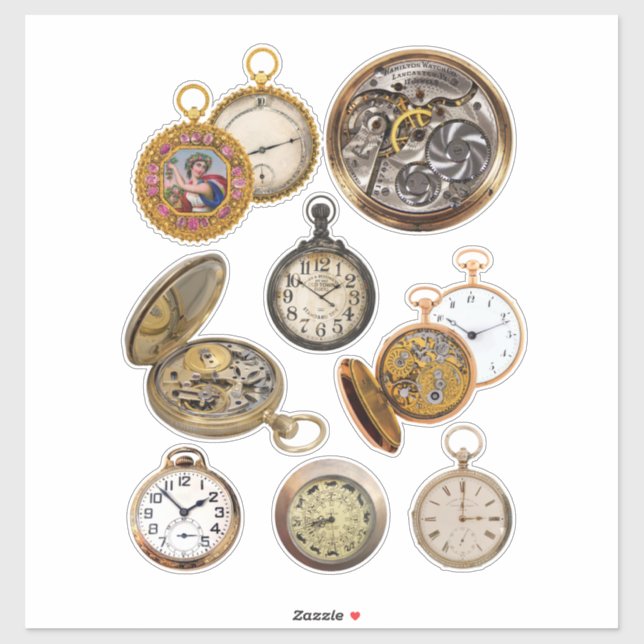 Sticker Montres de poche Temps Steampunk Objets Collage (Feuille)