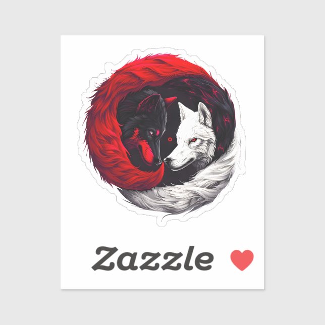 Sticker Moon Crimson Red White Wolf (Feuille)