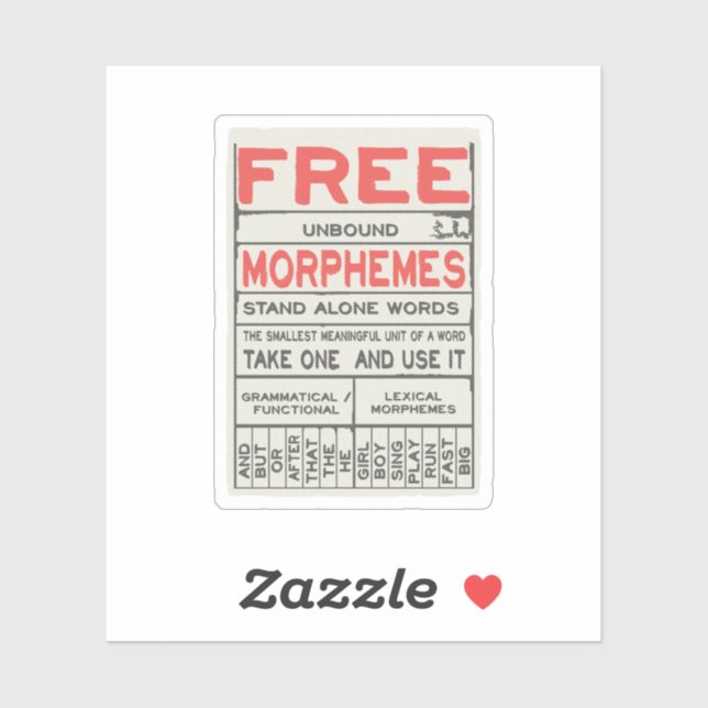 Sticker Morphèmes libres Funny Grammar Anglais (Feuille)