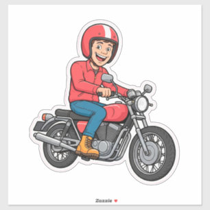 Sticker Motard de dessin animé chevauchant une moto 