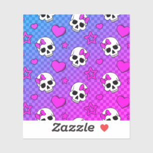 Sticker Motif crâne et coeurs blancs et roses