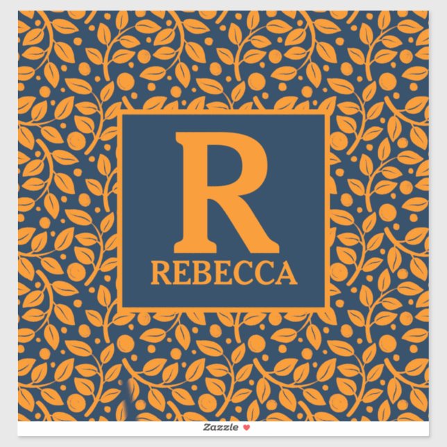 Sticker Motif feuille bleu et orange (Feuille)