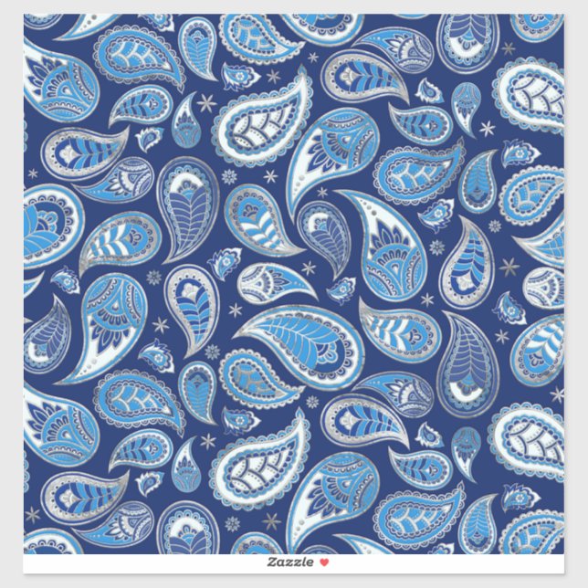 Sticker Motif Paisley - Bleu et argent (Feuille)