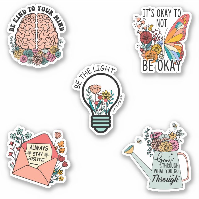 Sticker Motivationnel Floral pour la santé mentale (Devant)