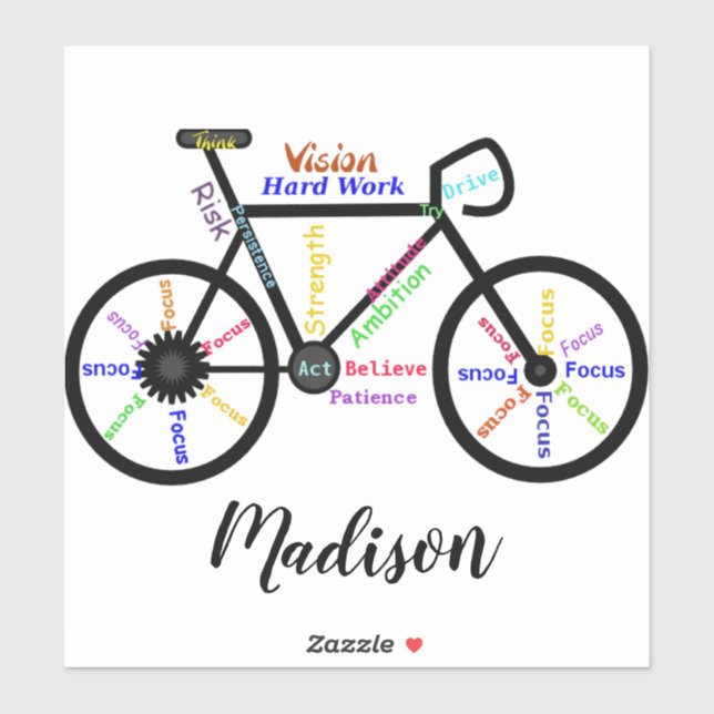 Sticker Mots Motivationnels, Vélo, Cyclisme, Bike art (Feuille)