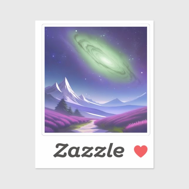Sticker Mug de galaxie cosmique - Nebula verte sur le mont (Feuille)