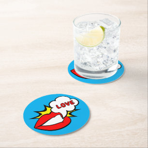Sticker - Mund Sprechblase + DEIN TEXT & IDEE 1 Runder Pappuntersetzer