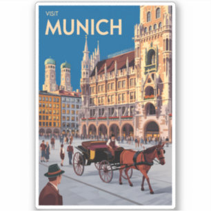 Sticker Munich Allemagne Marienplatz Voyage Art Rétro