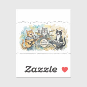 Sticker Musique de groupe de chat amusant Piano Batterie C