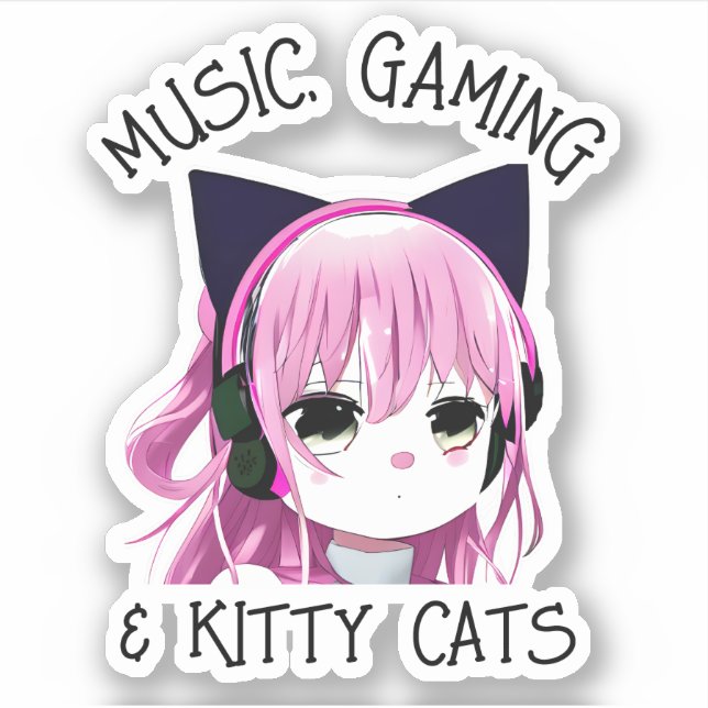 Sticker Musique, Jeu et Kitty Chat Anime Girl (Devant)
