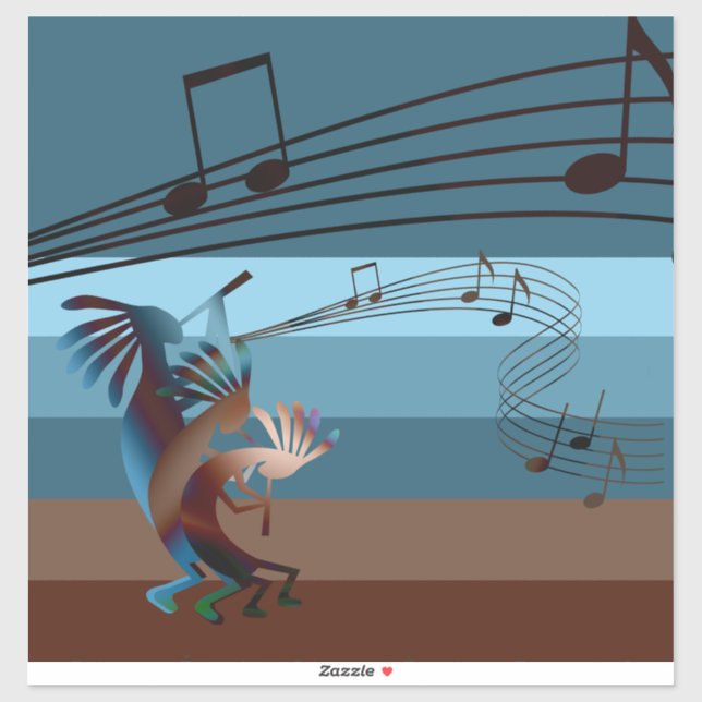 Sticker Musique Kokopelli Sud-Ouest 14" (Feuille)
