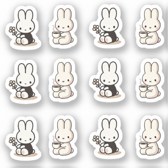 Sticker My little tiny bunny with cup and flower (Recto)