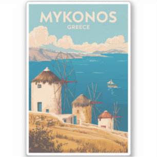 Sticker Mykonos Grèce Illustration Art de Voyage Vintage