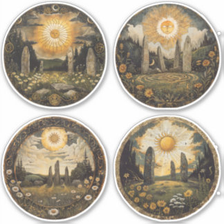 Sticker Mythologie celtique et symboles du soleil Litha