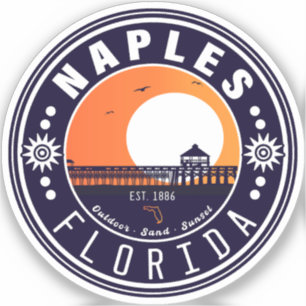 Sticker Naples Florida Beach Retro Sunset Pier 80s