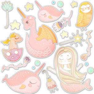 Sticker Narvals, Sirène, Dragon, Hibou, Amis Magiques