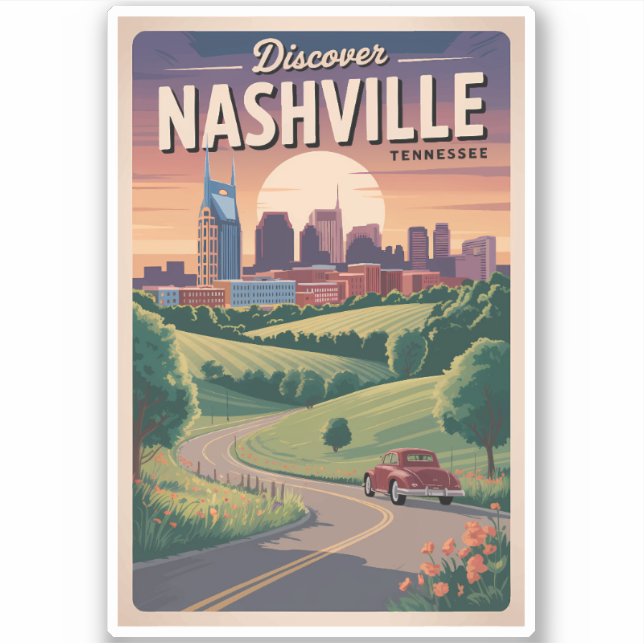 Sticker Nashville Tennessee Southern Road Travel Art (Devant)