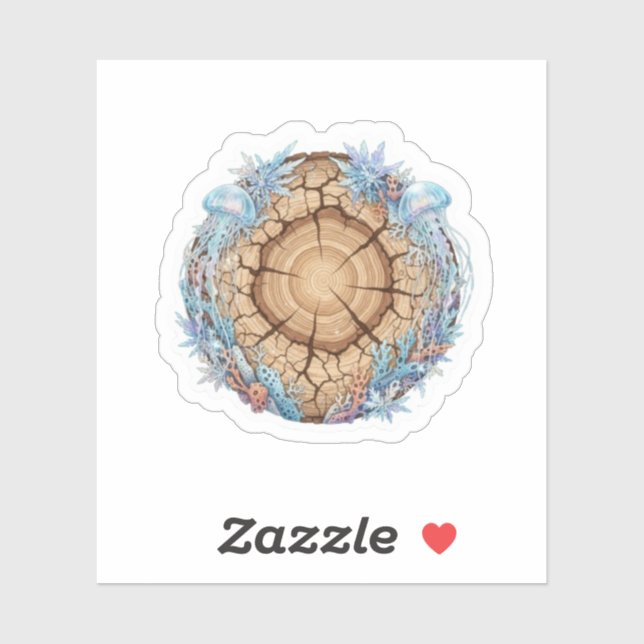 Sticker Nature Fusion Tree Rings & Ocean Life design  (Feuille)