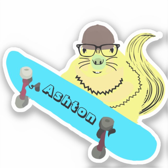 Sticker Naughty Squirrel #1006 Nom personnalisé Patinage (Recto)