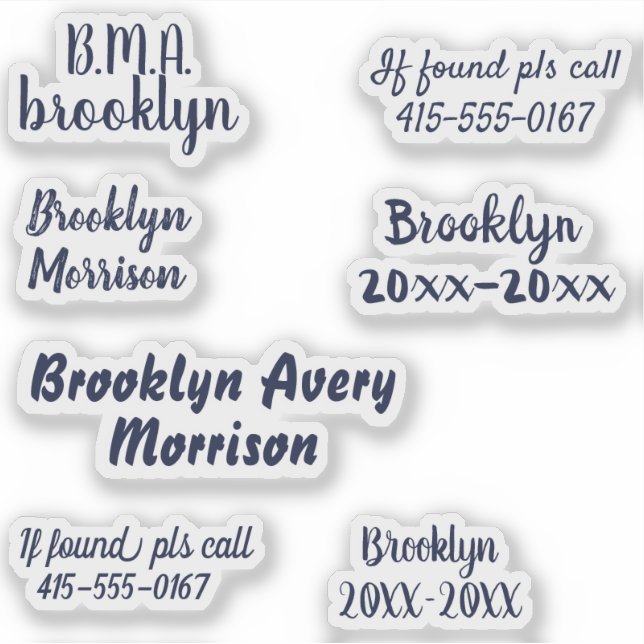 Sticker Navy Blue 7 Custom Textes Nom Script Decal School (Devant)