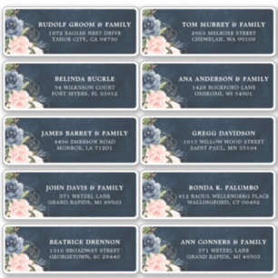 Sticker Navy Blue Blush rose Floral Mariage Adresse d'invi