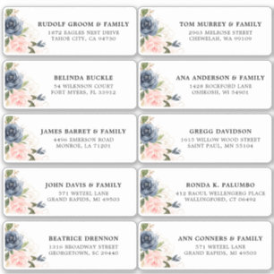 Sticker Navy Blue Blush rose Floral Mariage Adresse d'invi