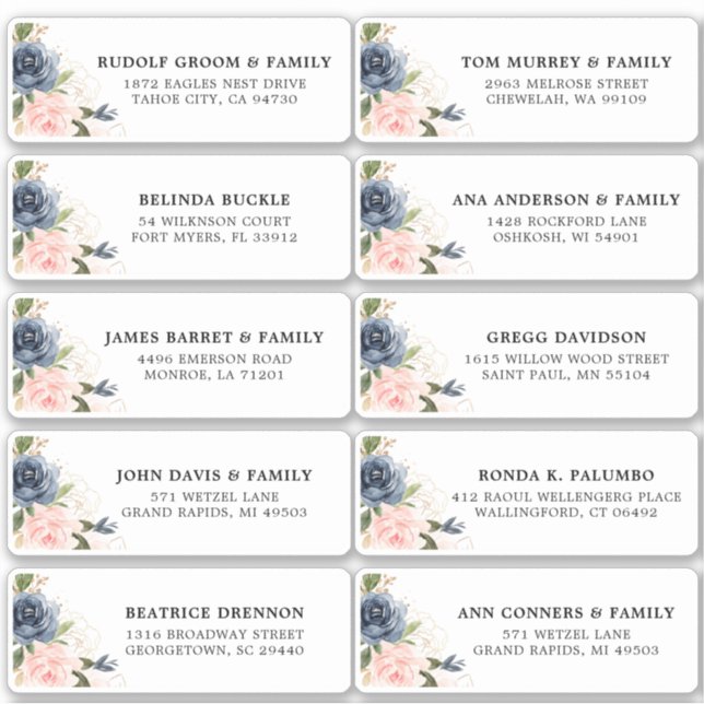 Sticker Navy Blue Blush rose Floral Mariage Adresse d'invi (Devant)
