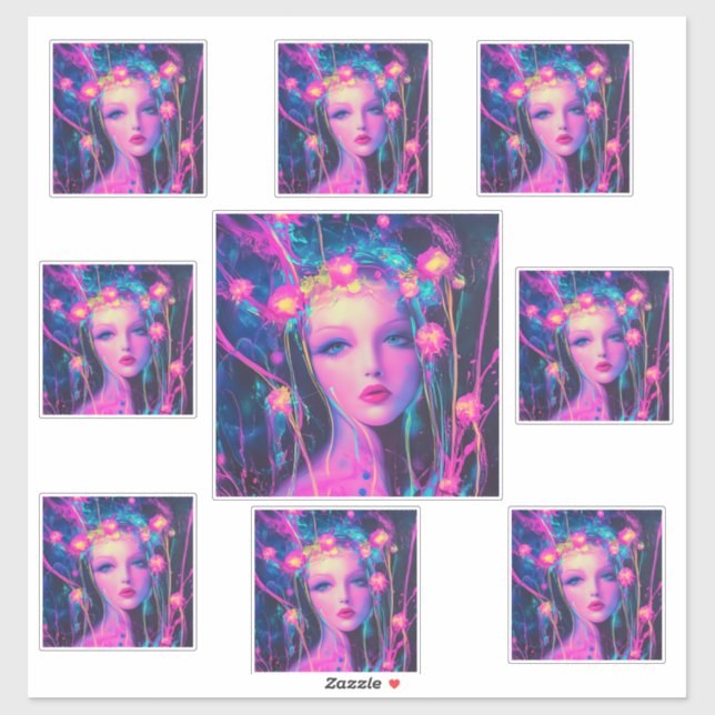 Sticker Neon, déesse Alien (Feuille)