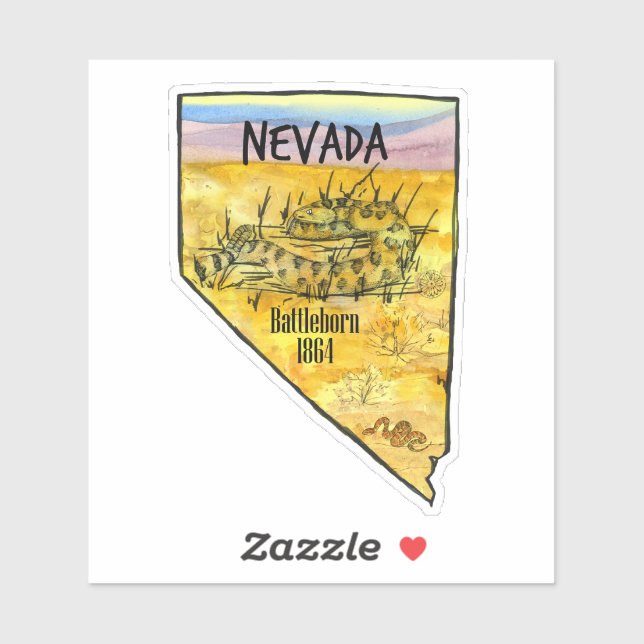 Sticker Nevada Battleborn 1864 Rattlesnake State Shape (Feuille)