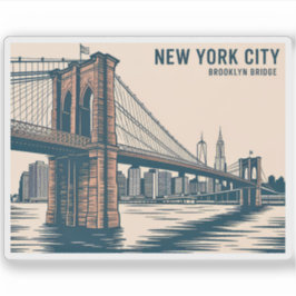 Sticker New York Brooklyn Bridge Skyline Bold Retro Travel