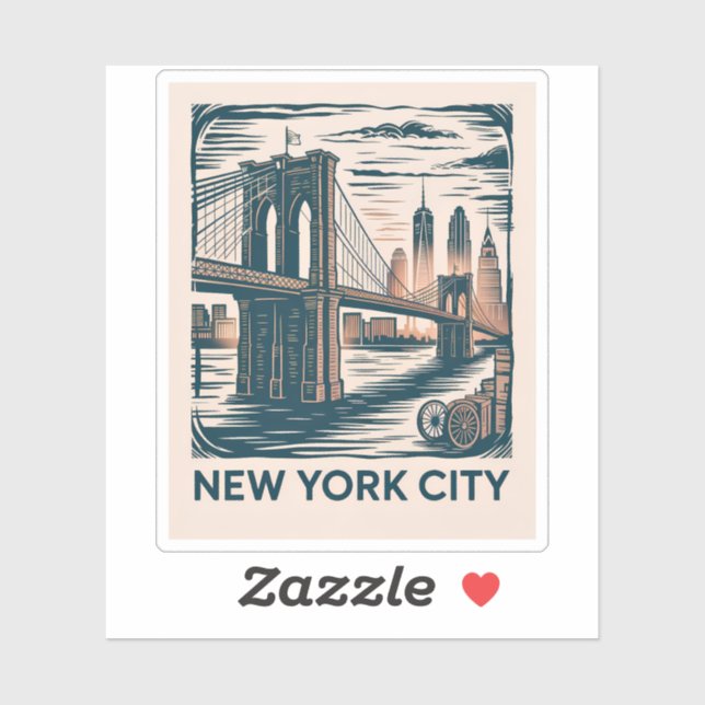 Sticker New York City Brooklyn Bridge Bold Retro Skyline (Feuille)