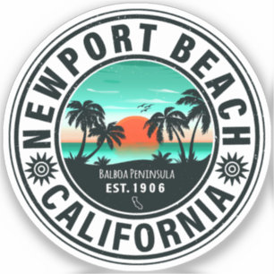 Sticker Newport Beach California Retro Sunset Vacation 80s