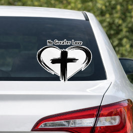 Sticker No Greater Love Cross Black Heart 